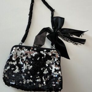 BetseyJohnson Bags sequined bow  kiss lock clutch purse  black